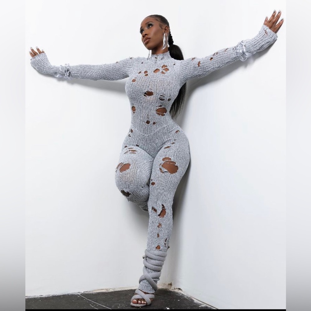 One Piece Ribbed Knit Bodycon Jumpsuits Stacked Pants